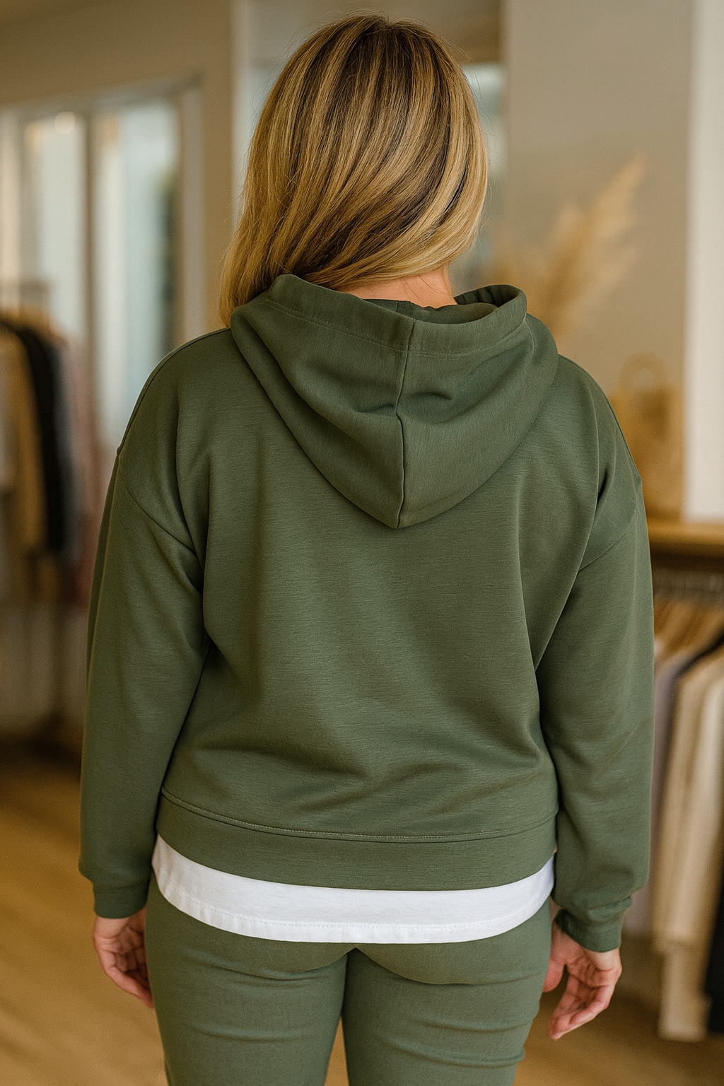 Two In One Effect Badge Detail Carla Hoodie - Khaki