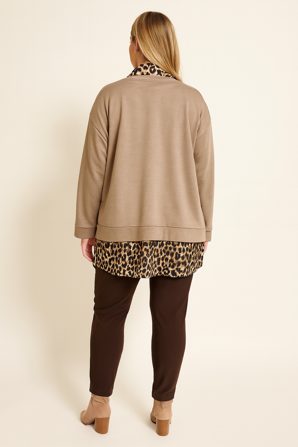 Two In One Effect Leopard Shirt Vivian Top - Mocha