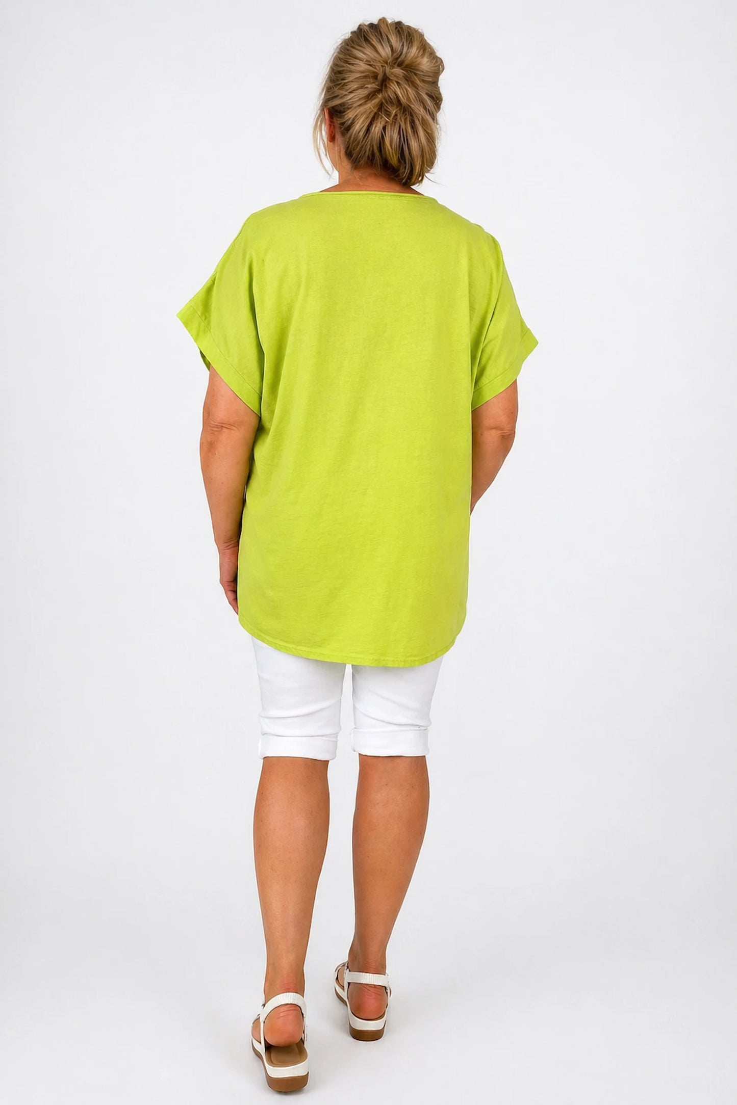 Linen Cotton Mix Diamanté Golden Leaf Carletta Top - Citrus Lime