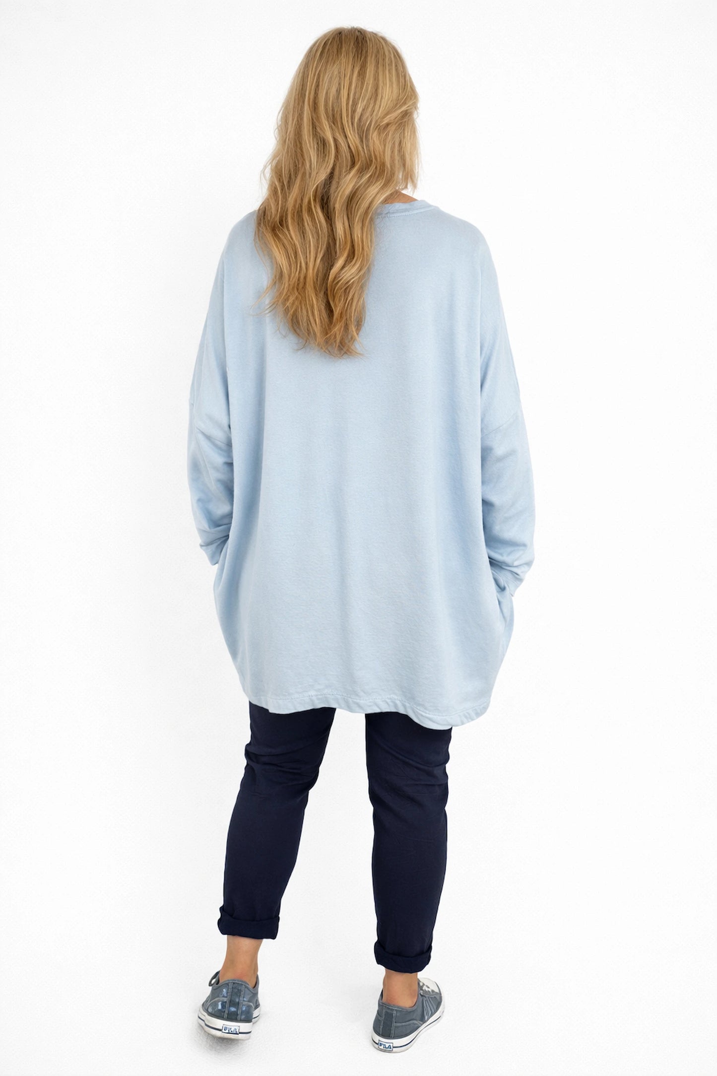 Pure Cotton Diamanté Detail Zipped Side Double Pocket Mariana Sweatshirt - Baby Blue