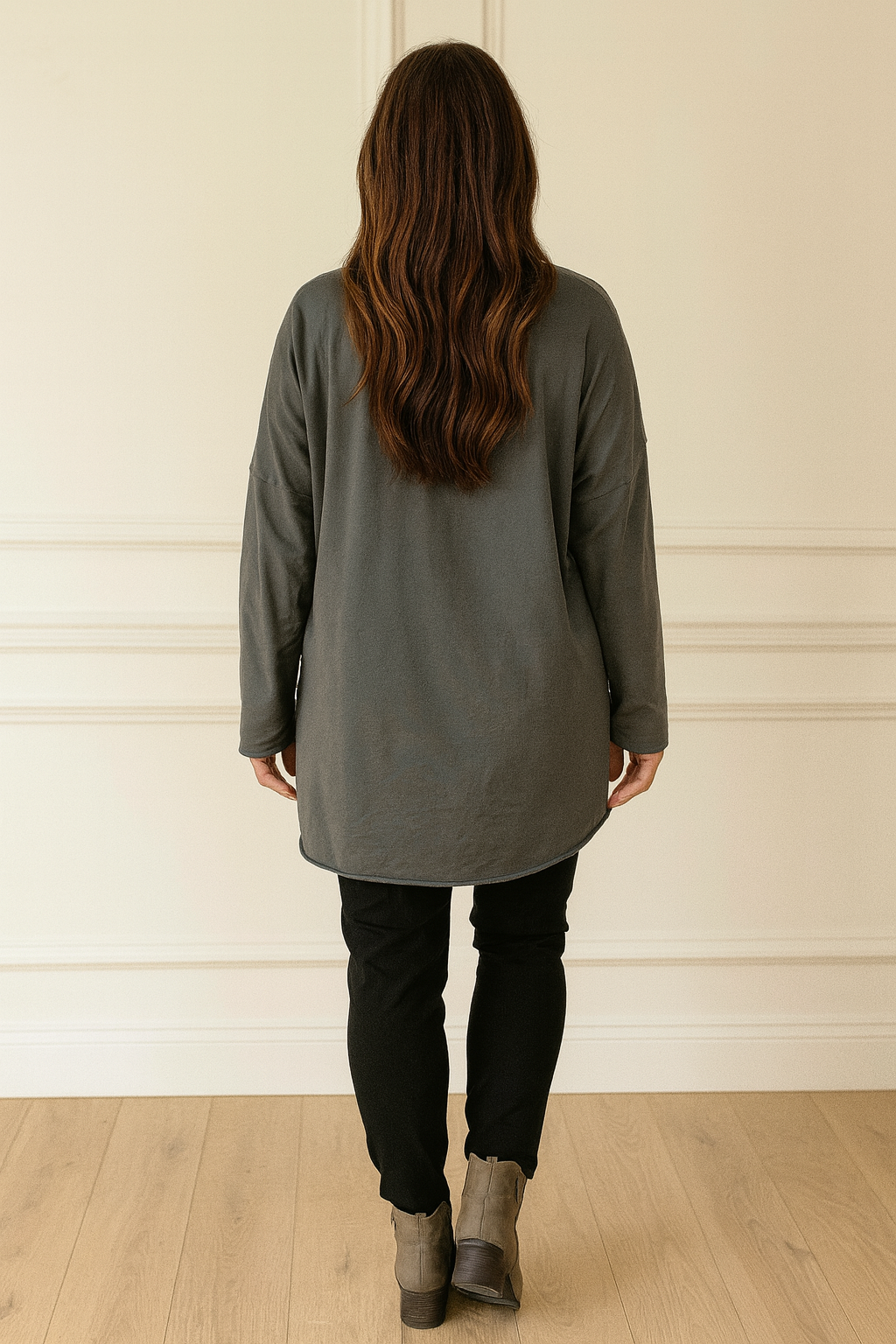 Cotton Sequin Shoulder Amari Top - Wolf Grey