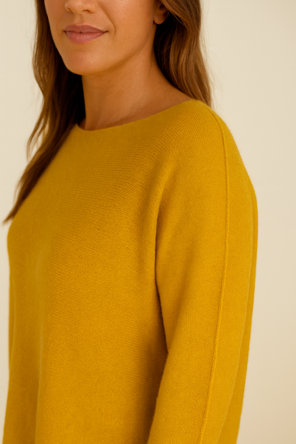 Pure Cotton Allegra Fine Knit Seam Sleeve Detail Jumper - Mustard