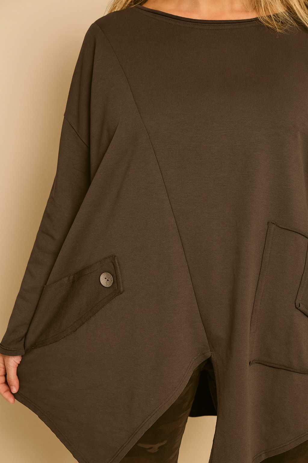 Pocket Detail Cotton Marga Sweatshirt - Chocolate