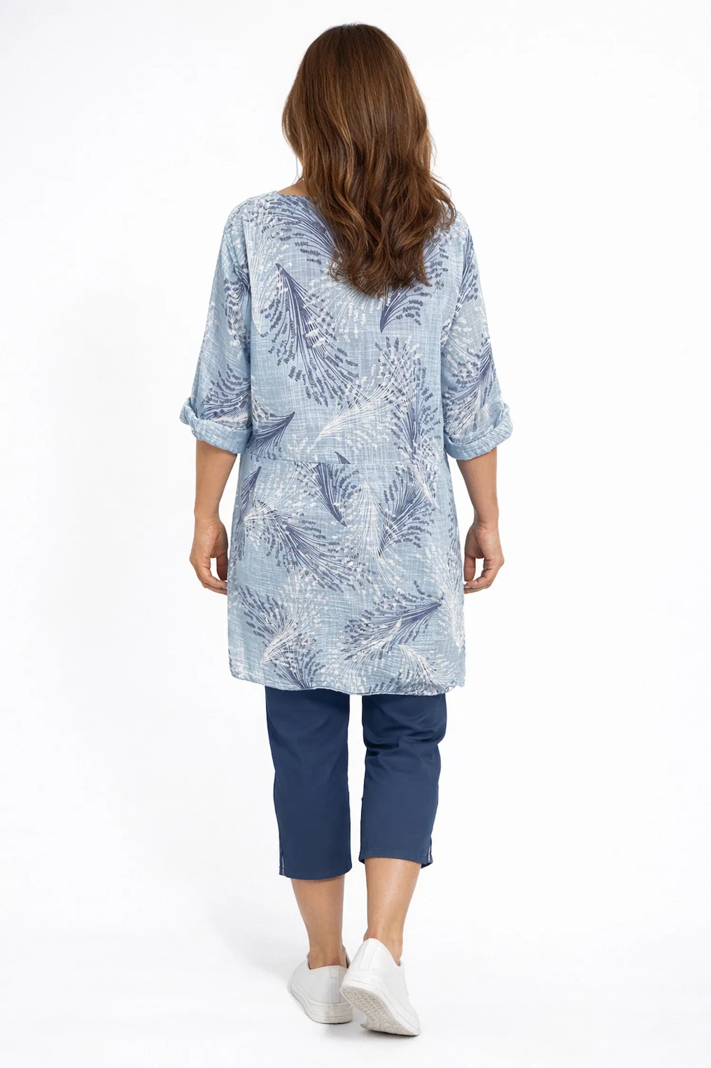 Pure Cotton Double Pocket Violetta Tunic Top - Light Denim