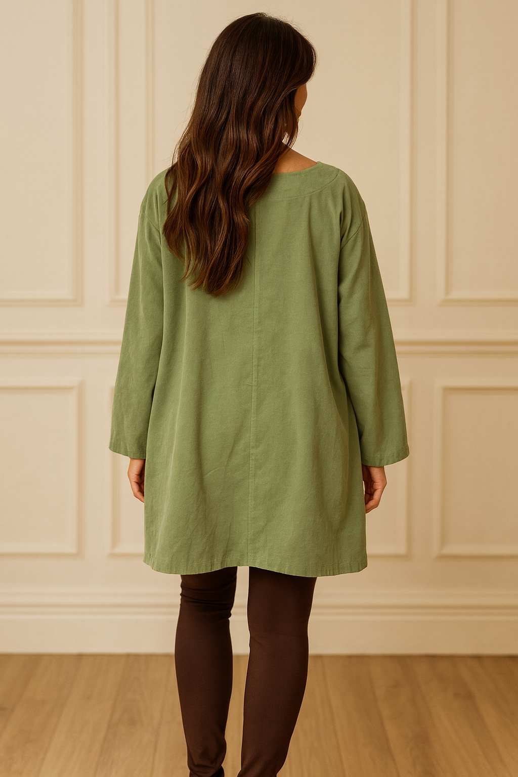 Cotton Needlecord Double Pocket Tiffany Necklace Top - Sage Green