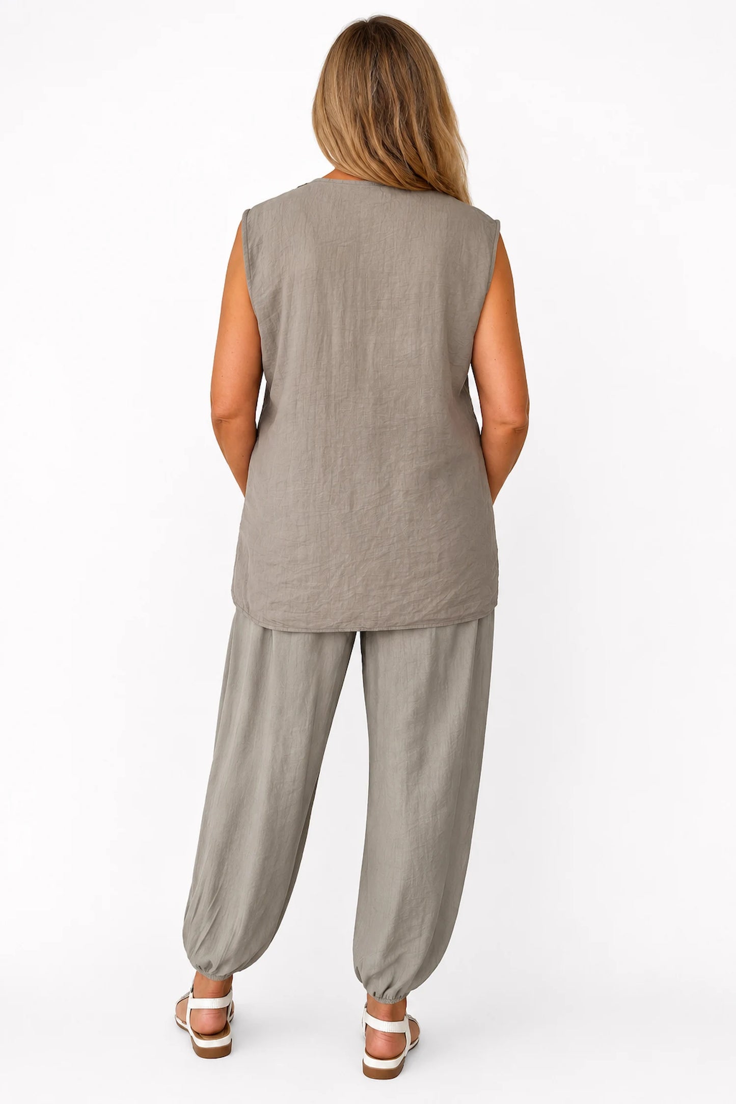 Embroidered Trim Carvela Sleeveless Top - Mocha