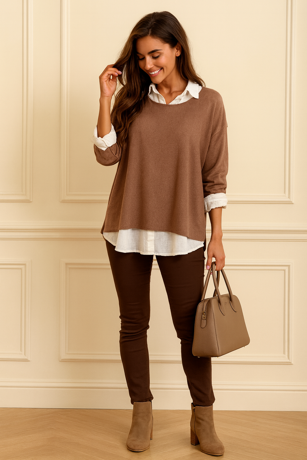 Cotton Mix Two in One Fleur Top - Brown Sugar