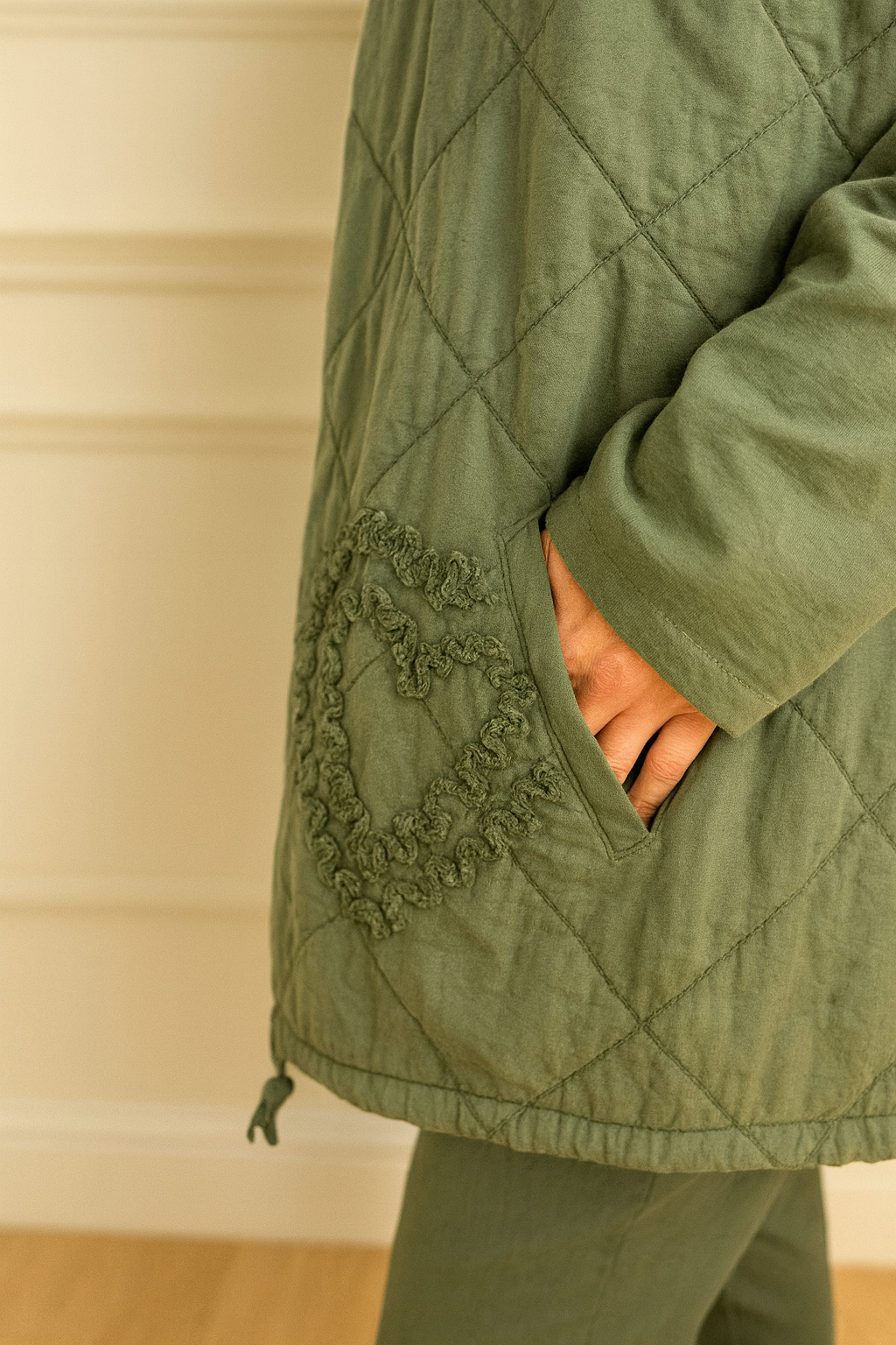 Cotton Embroidered Heart Amélie Hooded Jacket - Khaki