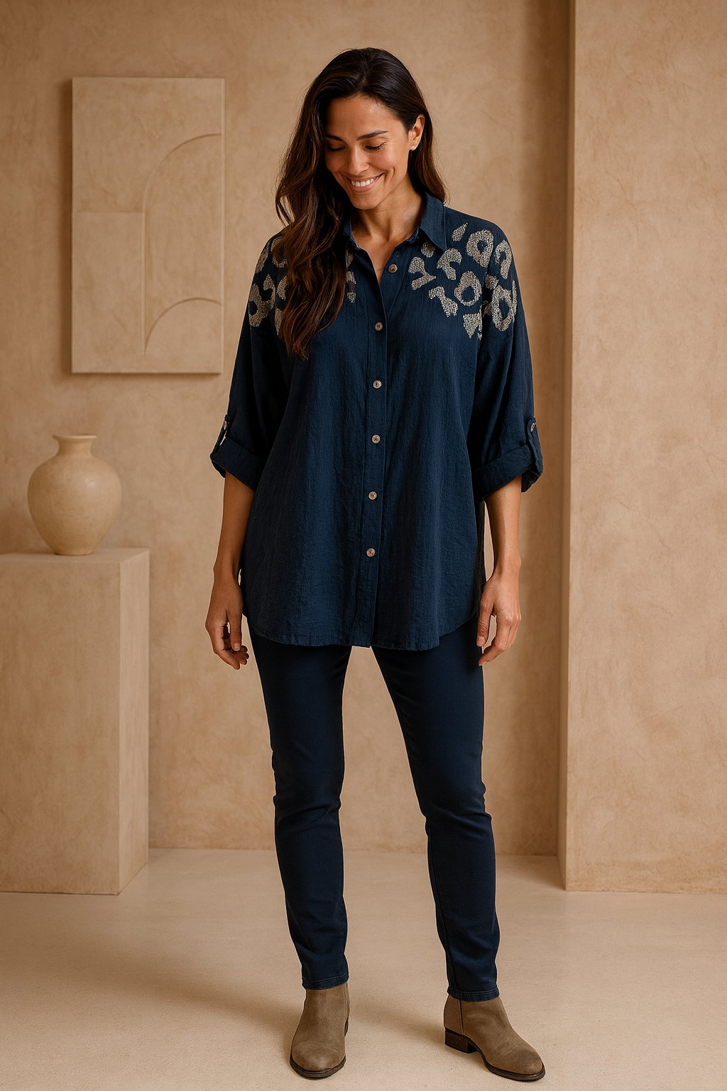 Zipped Pocket Cotton Comfort Stretch Double Back Pocket Pant - Navy