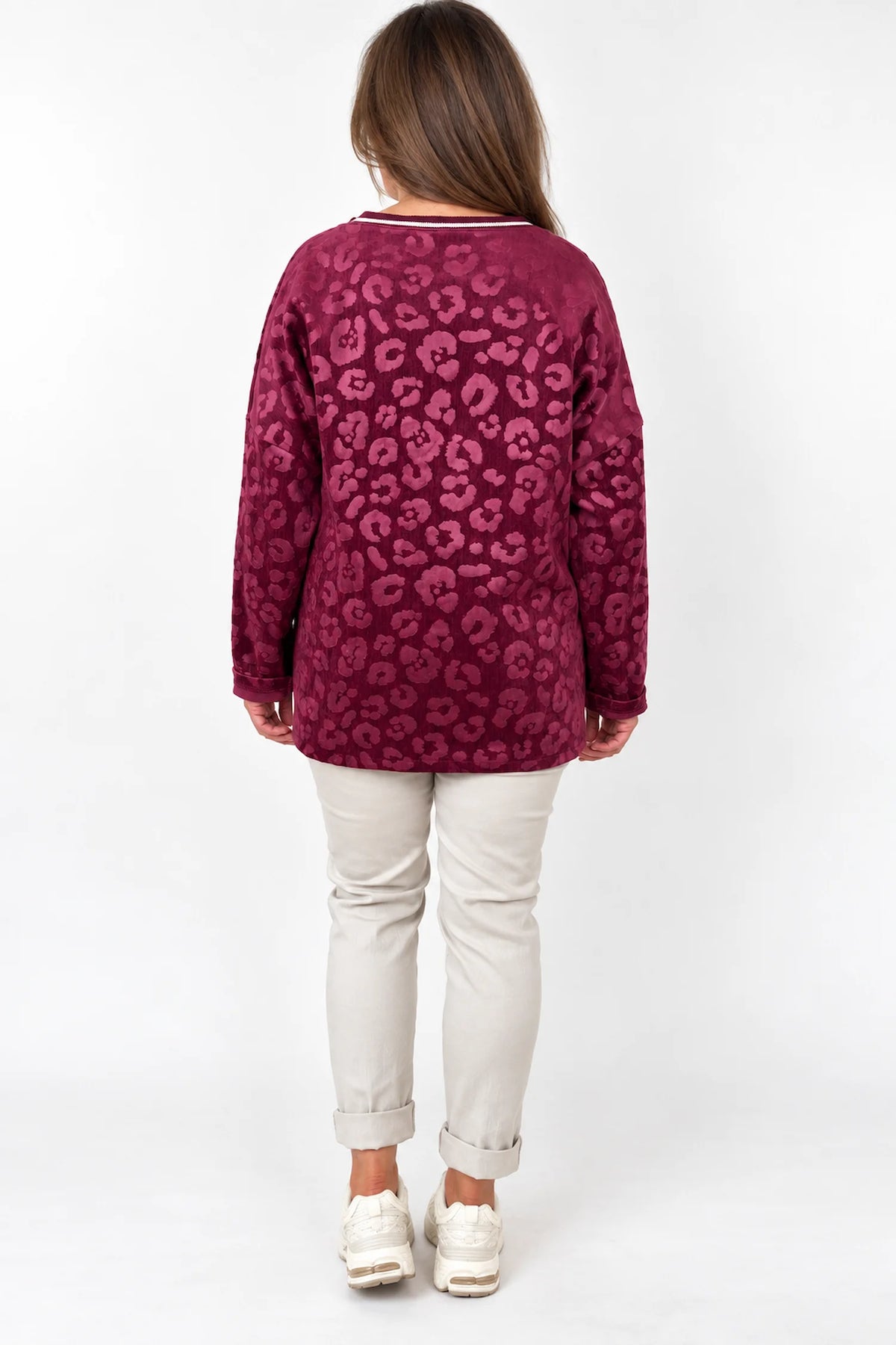 Velour Embossed Leopard Vara Top - Italia Wine