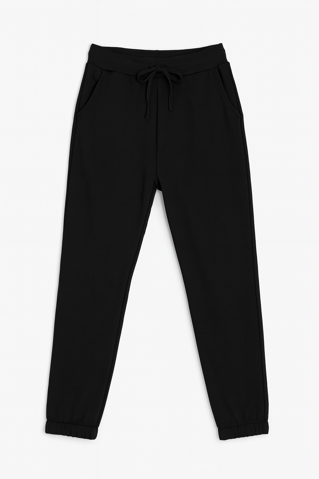 Cotton Italia Drawstring Elasticated Waist Double Pocket Joggers - Black