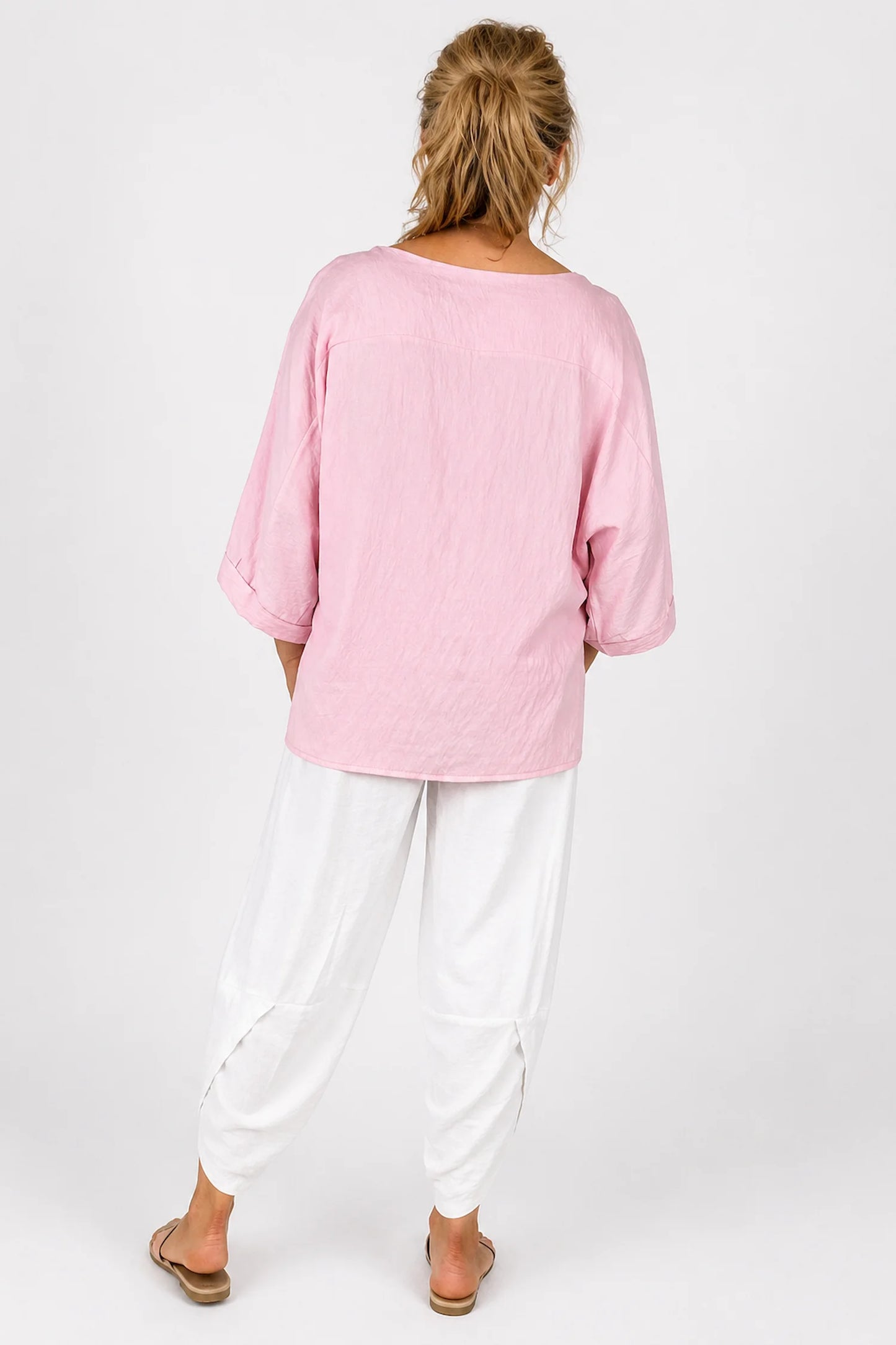 Relaxed Oversized Summer Flow Necklace Top - Baby Pink