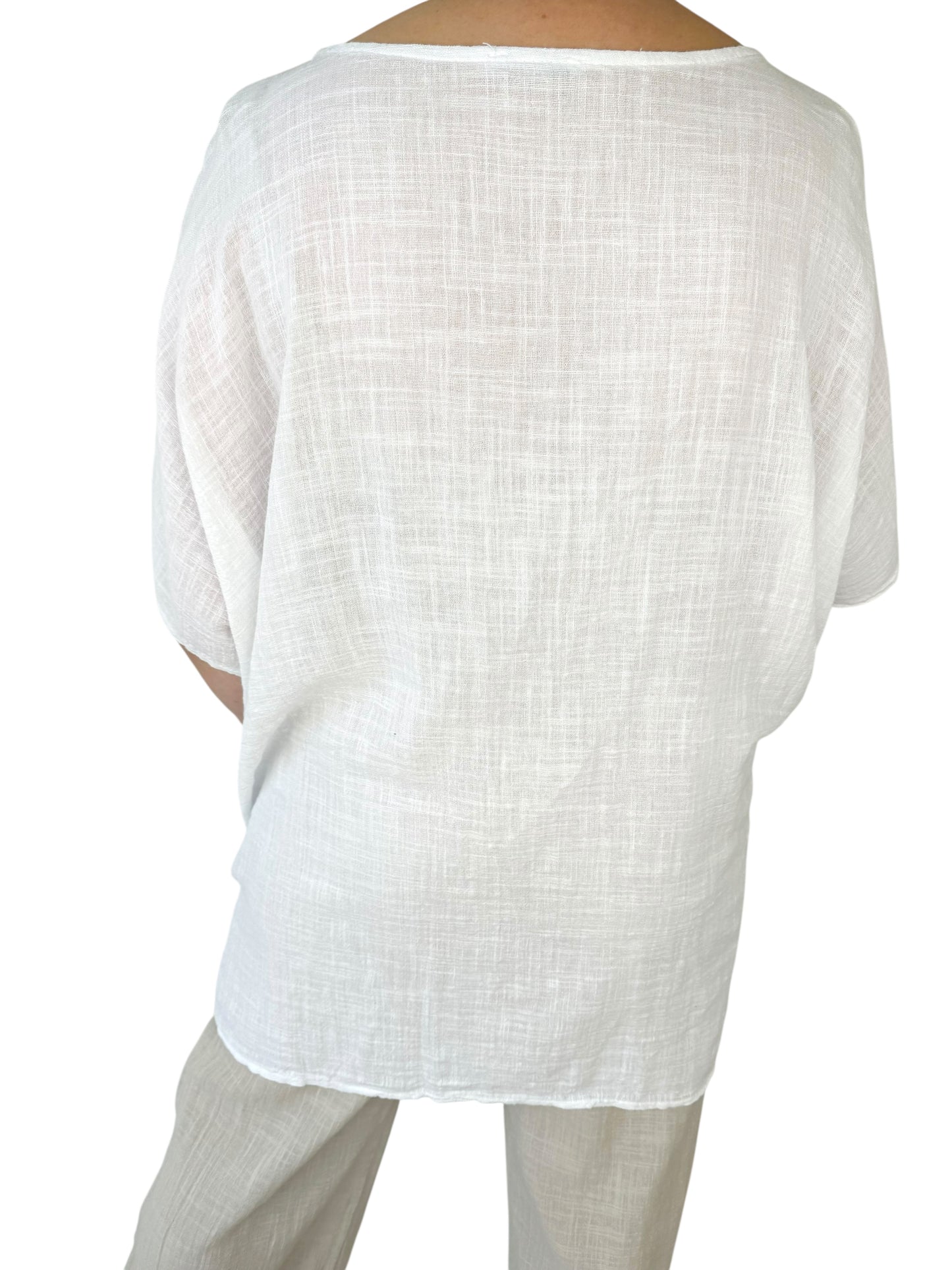 Pure Cotton Embroidery Anglaise Double Pocket Sofia Top - White