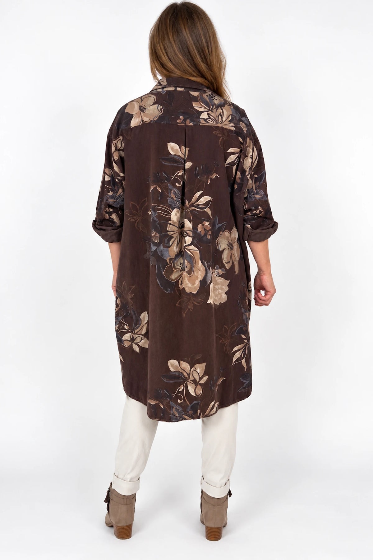 Pure Cotton Needlecord Button Sleeve Dorsia Button Shirt - Chocolate