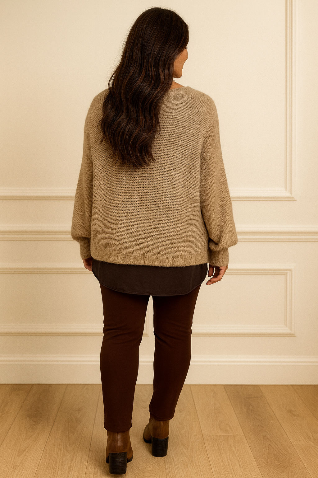Wool Mix Vivian Wrap Jumper - Mocha