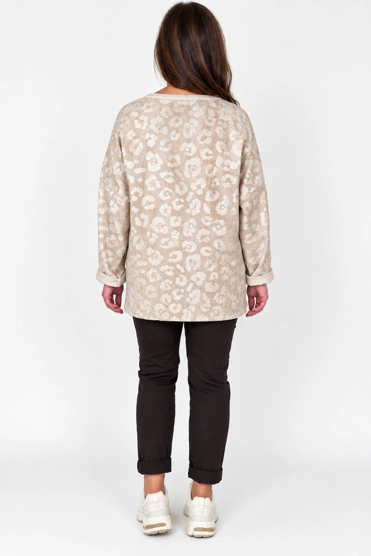 Velour Embossed Leopard Vara Top - Beige