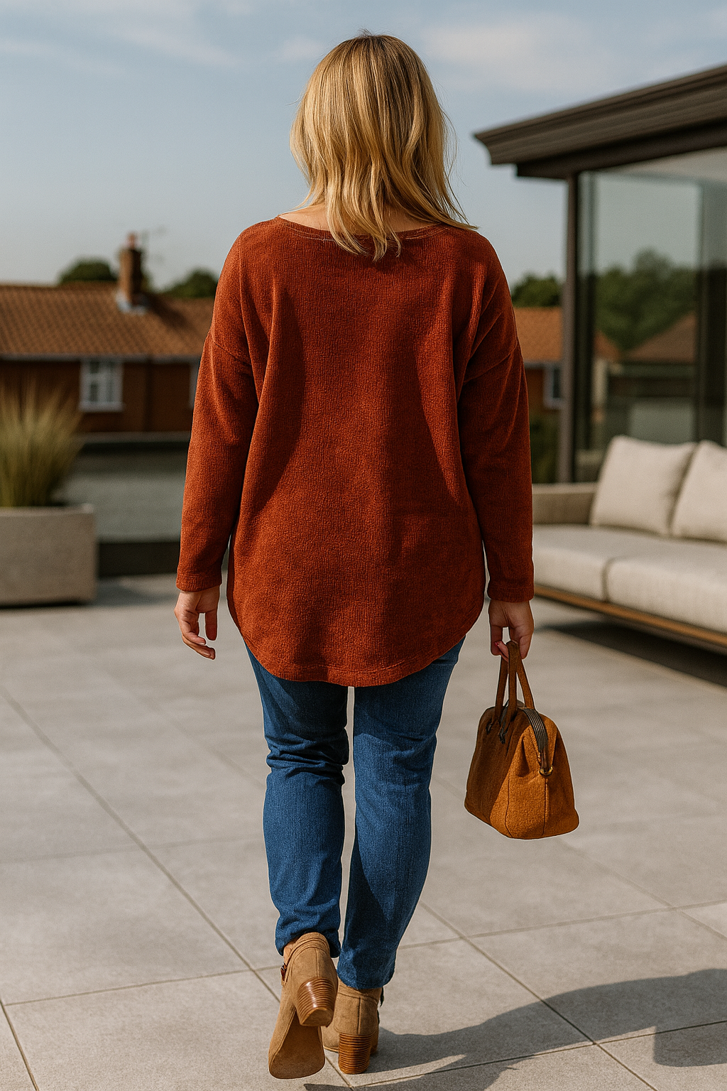 Chenille Paris Pocket Detail Necklace Top - Spice Terracotta