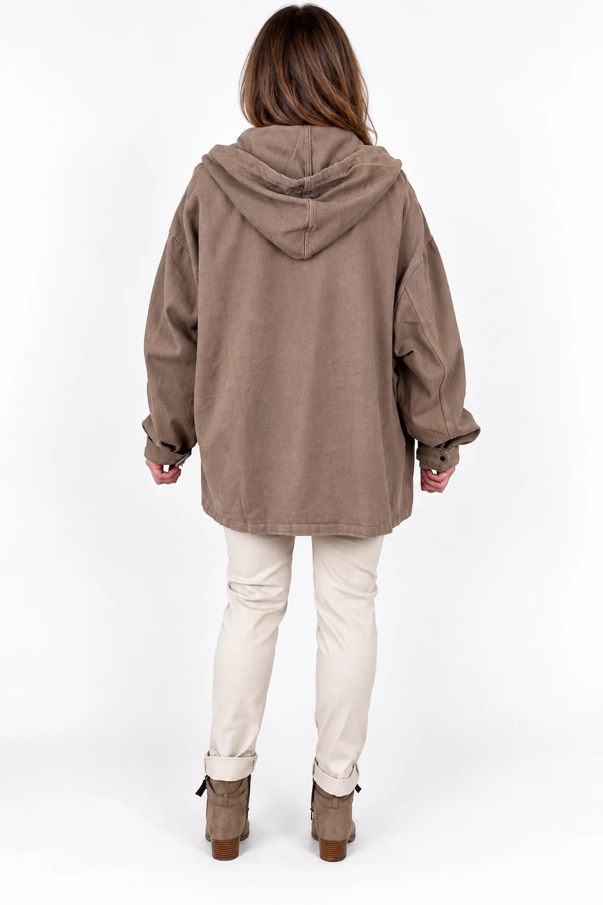 Pure Cotton Double Pocket Button Hooded Tiana Jacket - Mocha