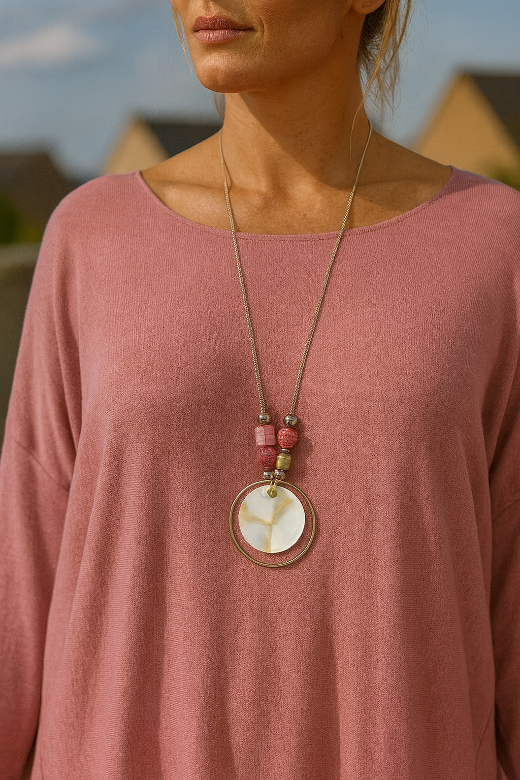 Wool Mix Freya Necklace Top - Raspberry Ripple