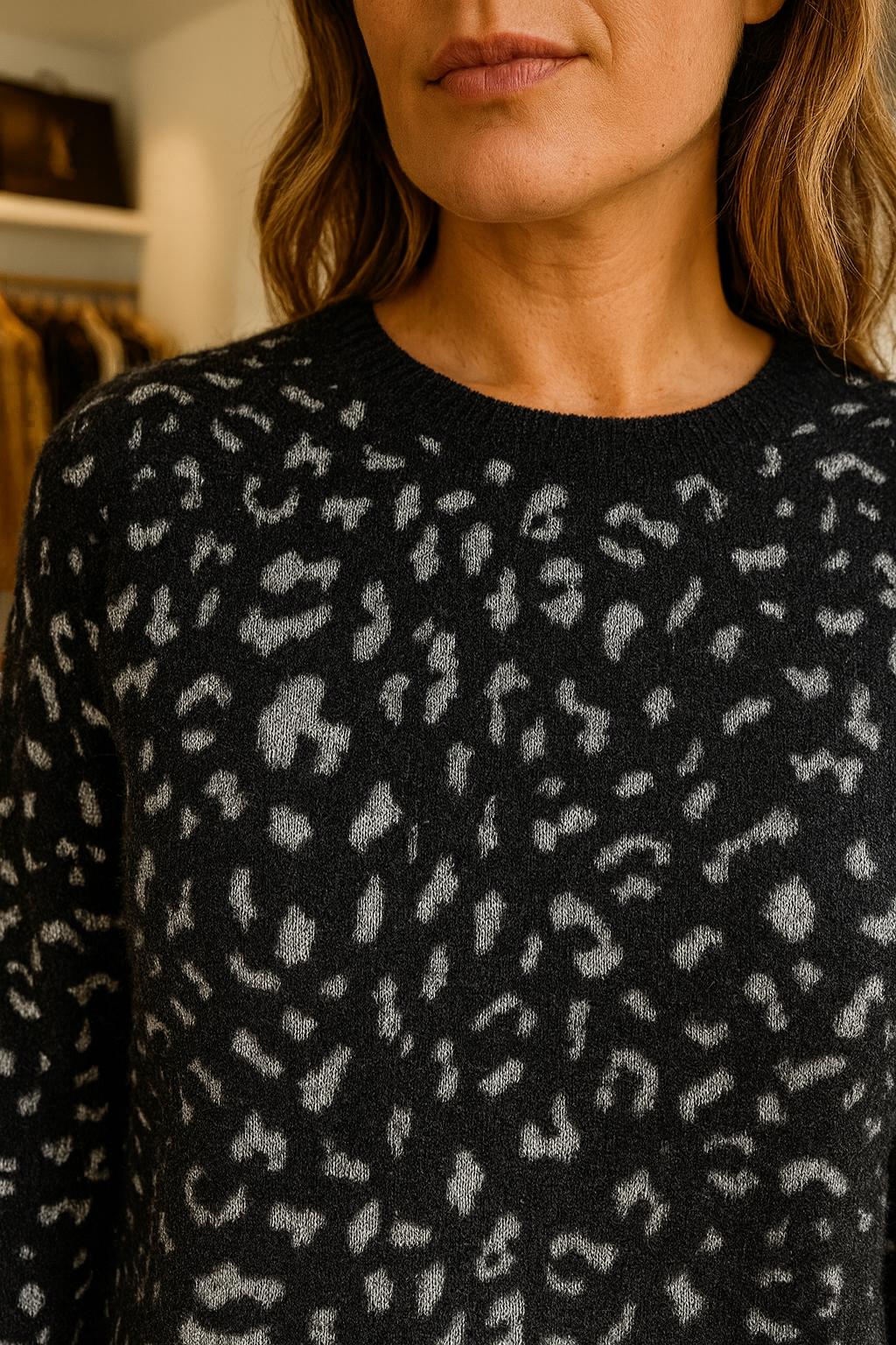 Super Soft Stretch Leopard Print Tissa Jumper - Black
