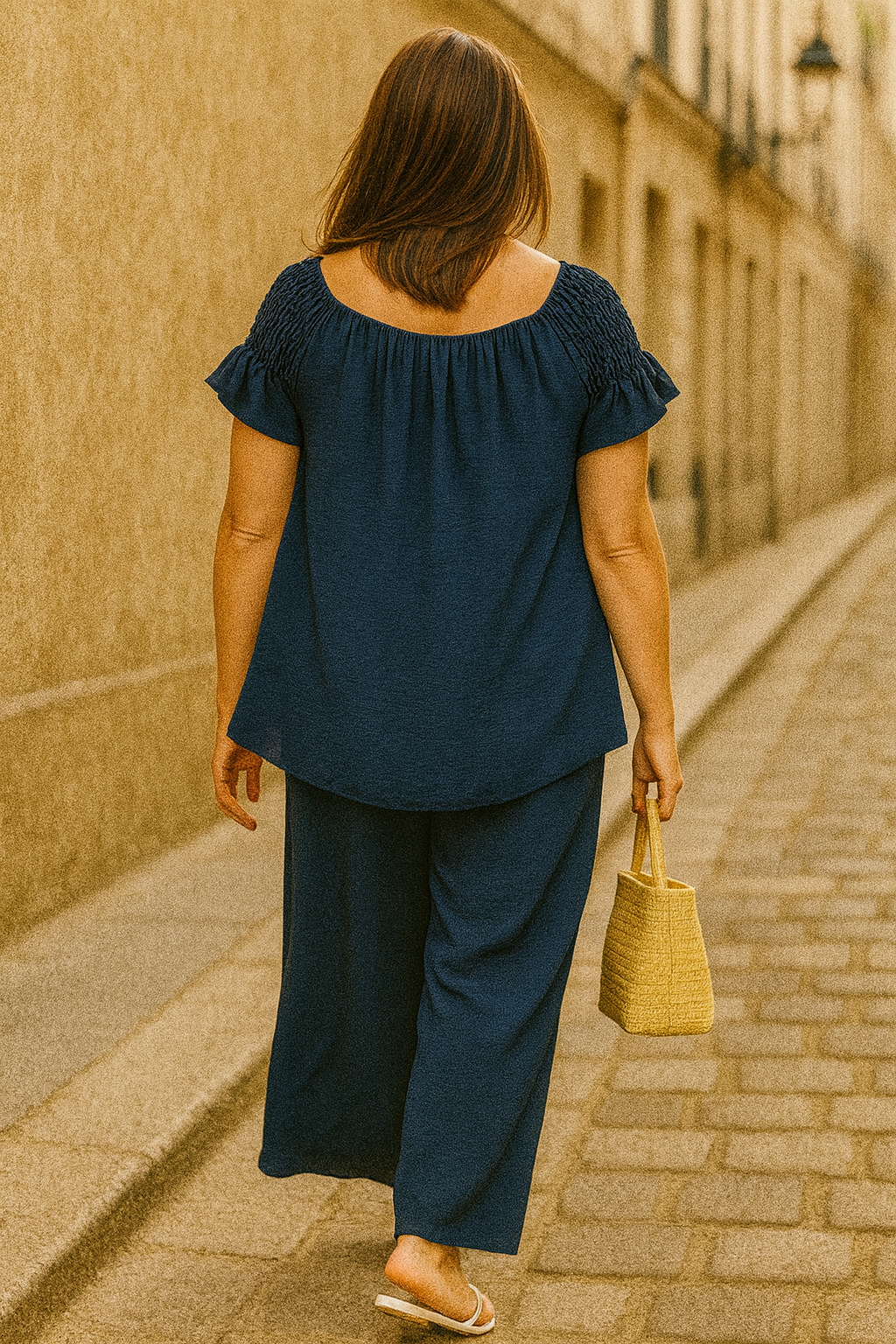 Italia Elasticated Waist Wide Leg Palazzo Pant - Navy