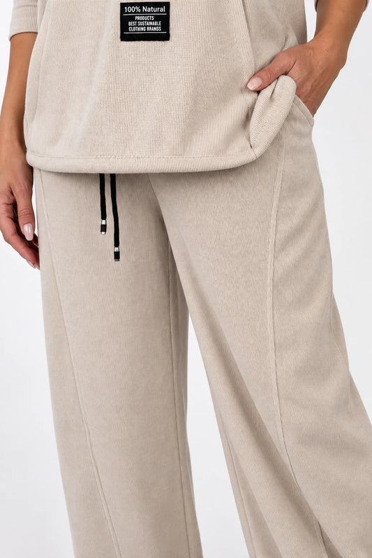 Chenille Seam Front Double Pocket Carletta Pant - Beige
