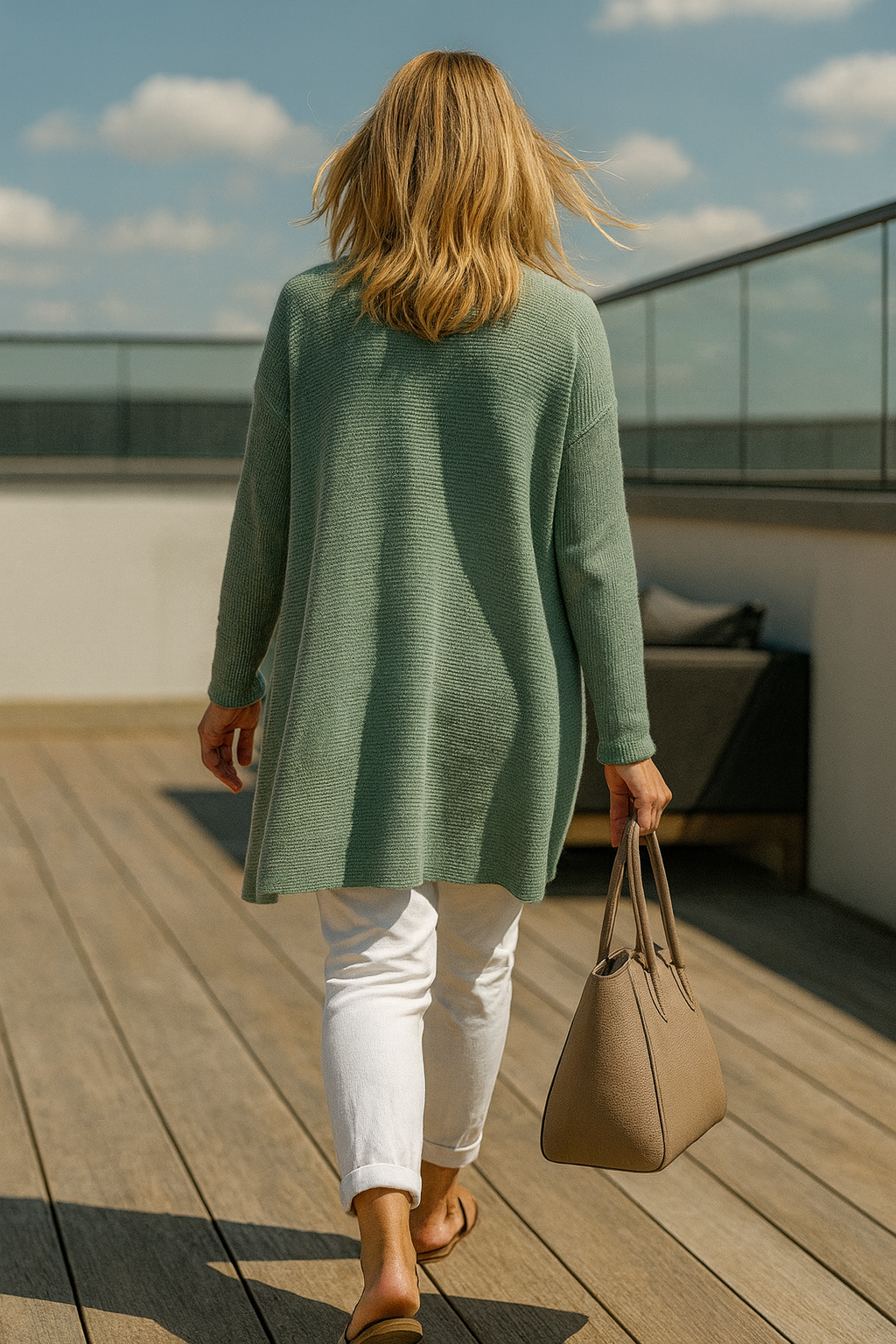 Wool Mix Ribbed Knit High Low Amira Necklace Top - Sage Green