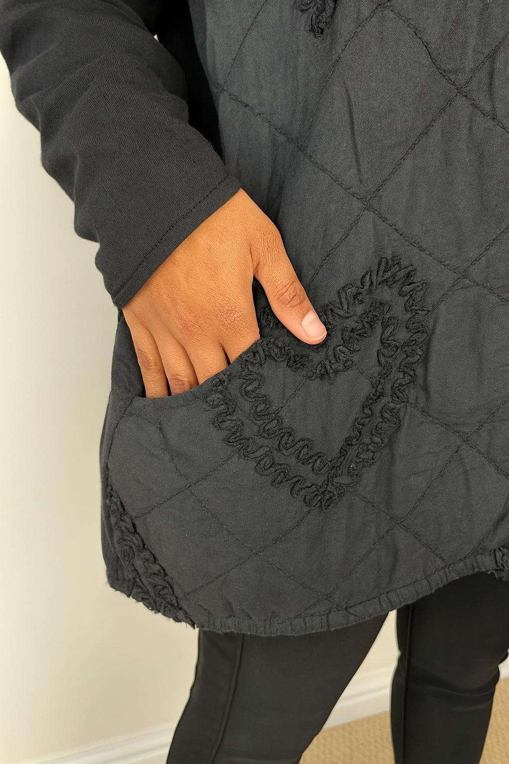 Cotton Embroidered Heart Amélie Hooded Jacket - Black