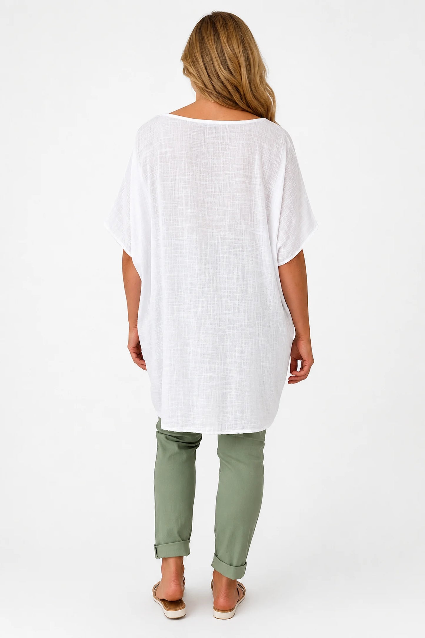 Pure Cotton Double Pocket Coté Tunic Top - White