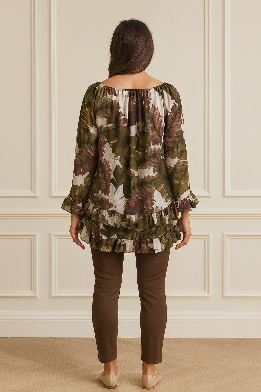 Fully Lined Kazia Frill Top - Tuscan Green