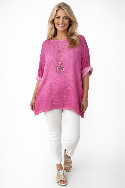 Pure Bubble Cotton Sun Washed Mireille Necklace Top - Sun Washed Rose Pink