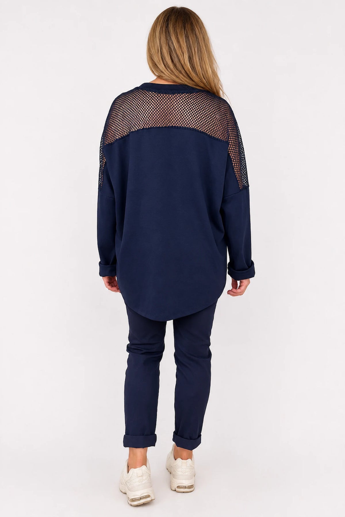 Roxanne Mesh Detail Necklace Top - Navy