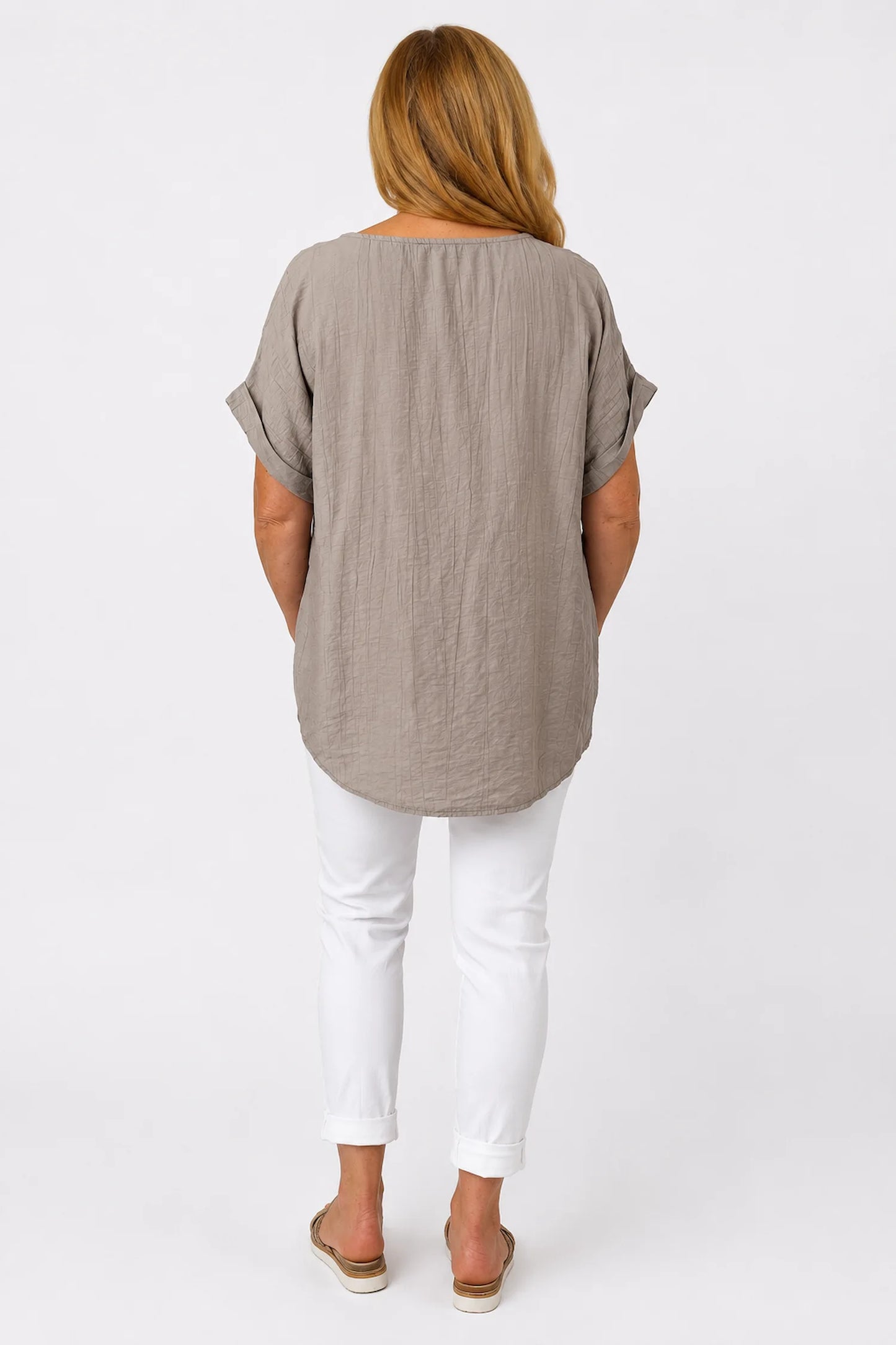 Embroidered Paisley Lightly Textured Eliza Top - Mocha