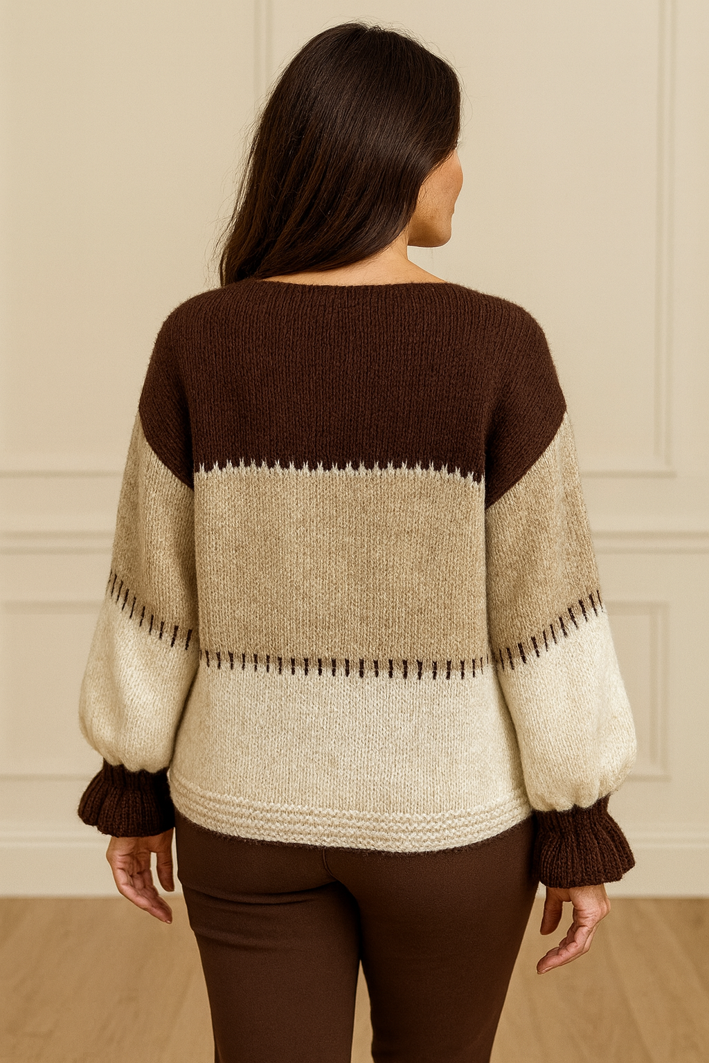 Premium Knit Gold Button Vitala Cardigan - Chocolate/Beige/Cream