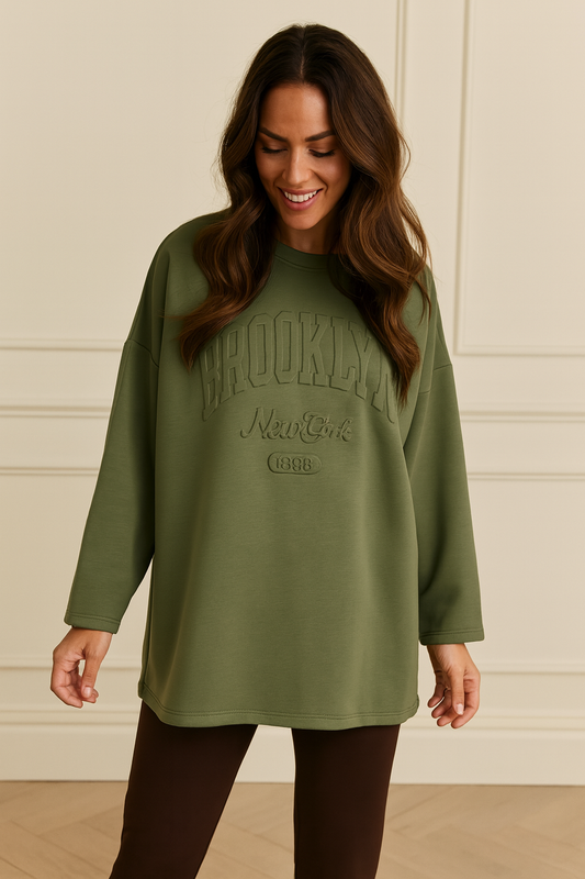 Brooklyn Embossed Light Weight Sweatshirt - Khaki