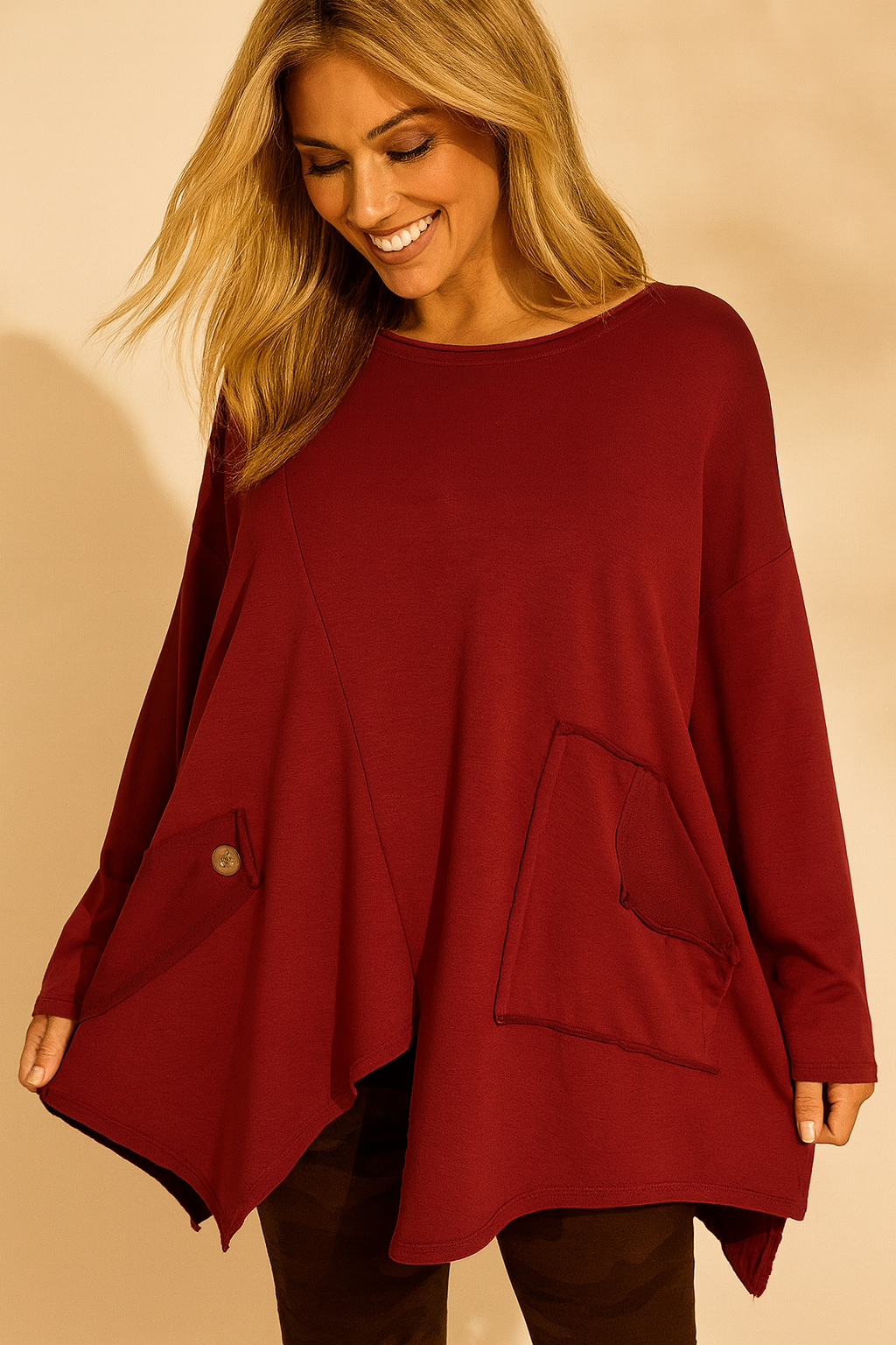 Pocket Detail Cotton Marga Sweatshirt - Wine