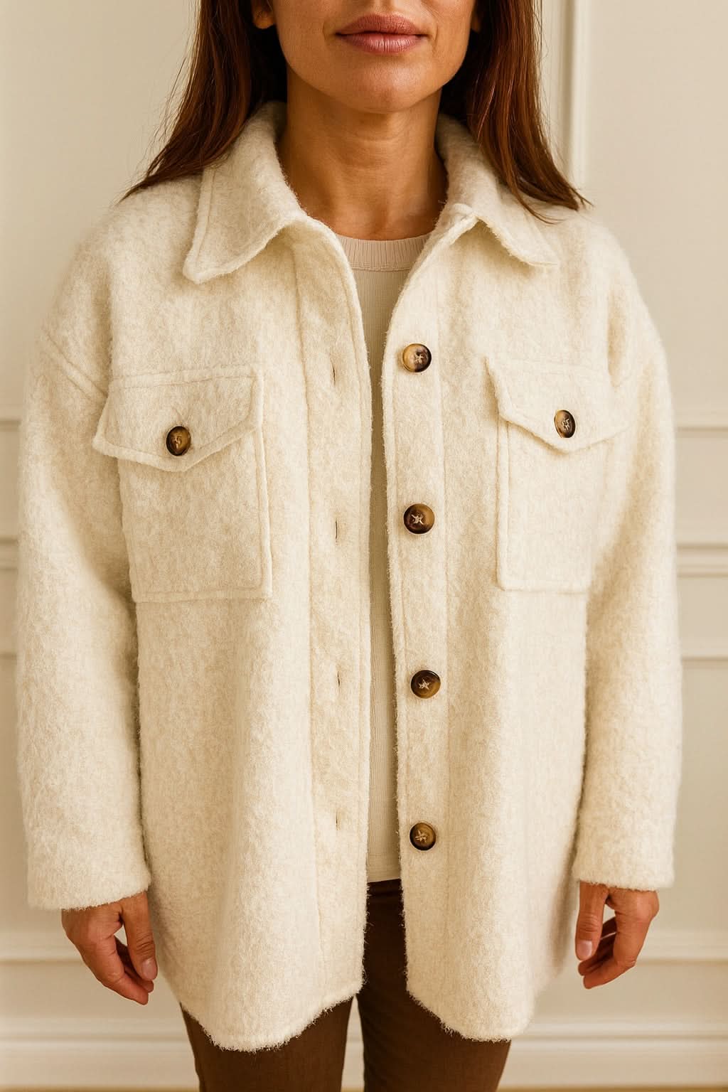 Double Flat Button Pocket Faro Jacket - Cream