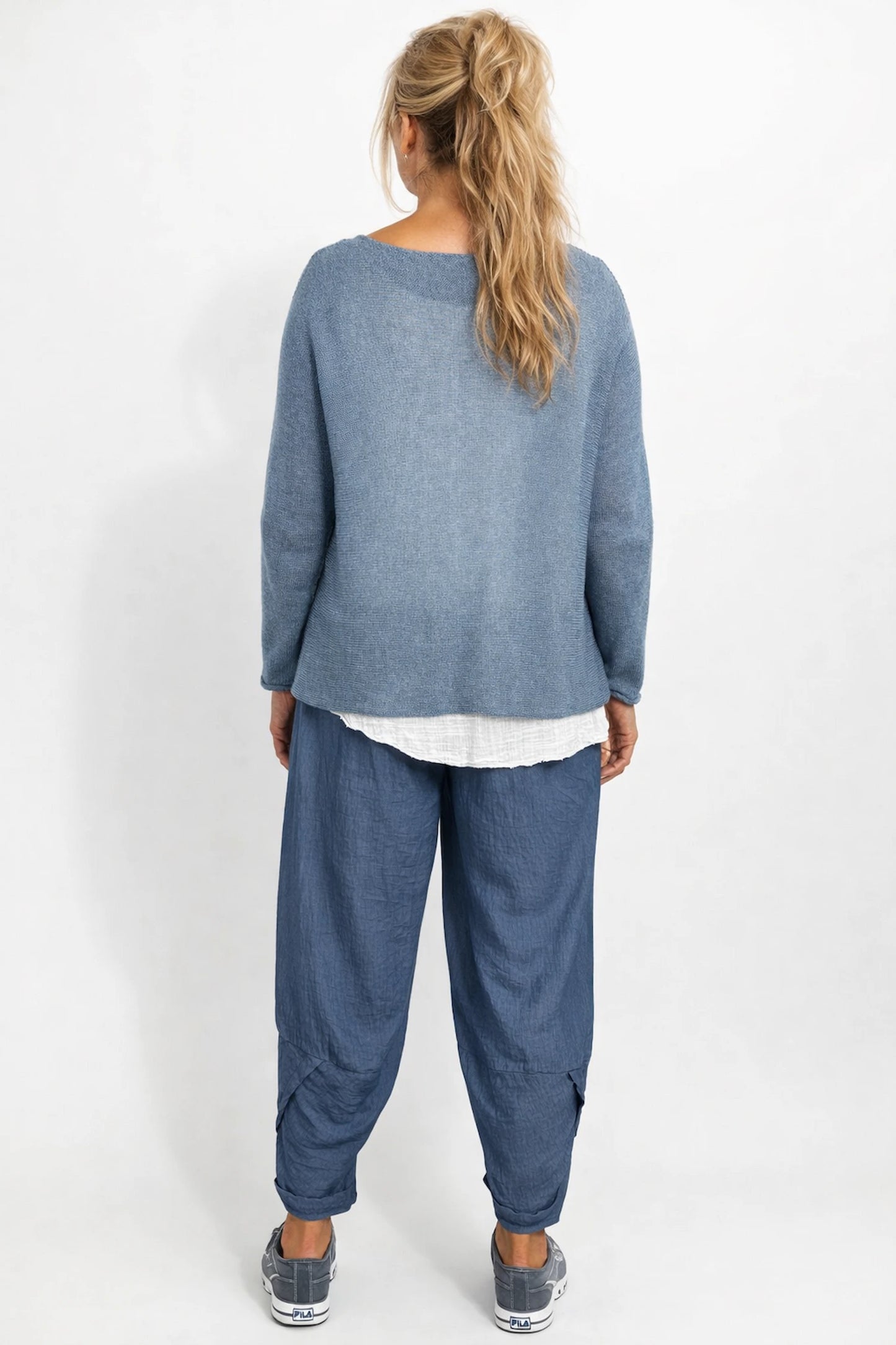 Pure Cotton Seam Sleeve Ariana Spring Knit Top - Denim