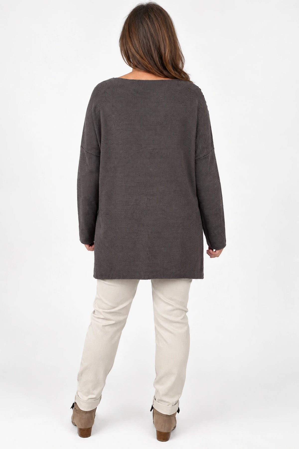 Wool Mix Ribbed Knit Porto Top - Chocolate