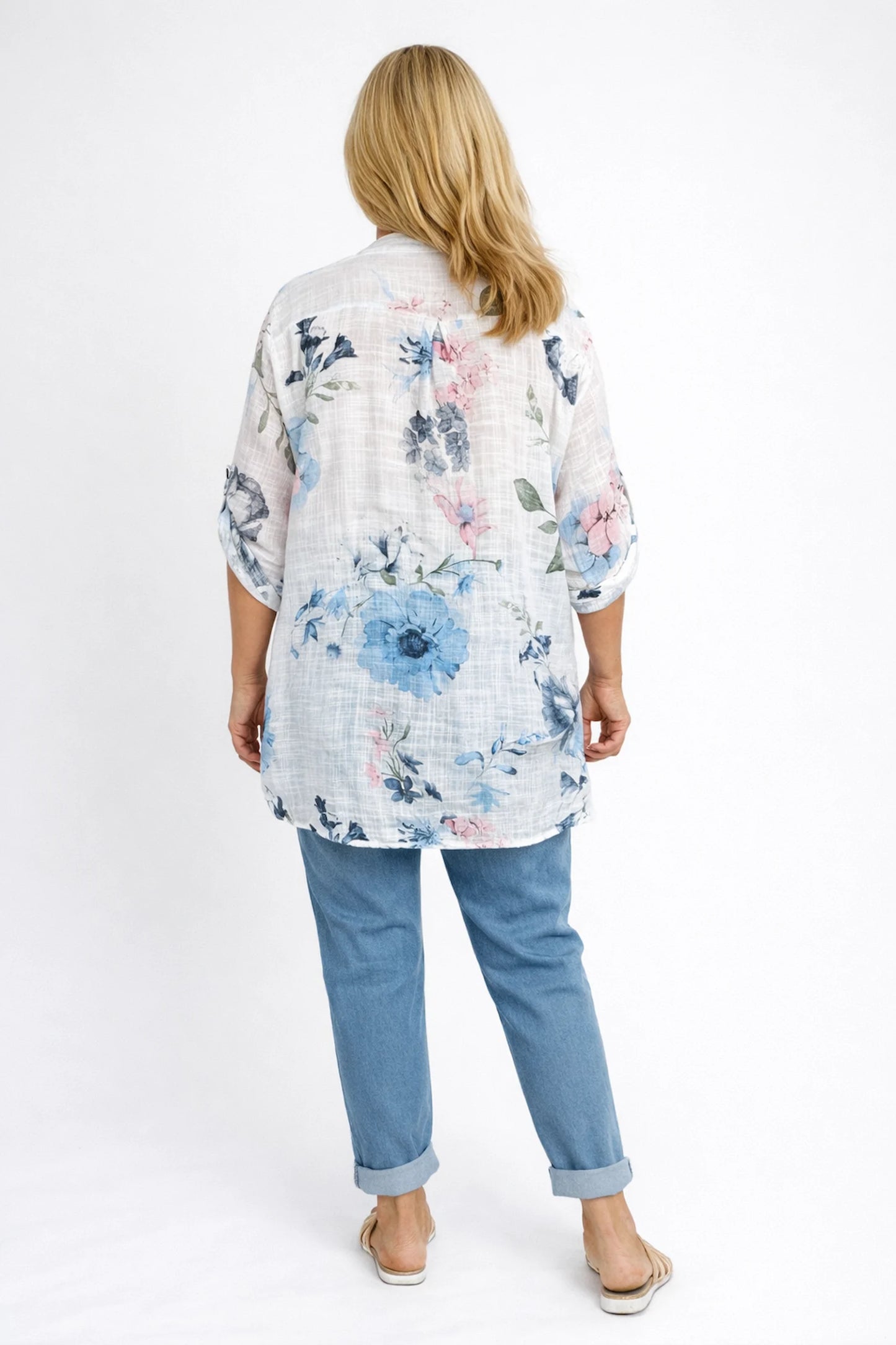 Pure Cotton Button Sleeve Julia Button Shirt - White