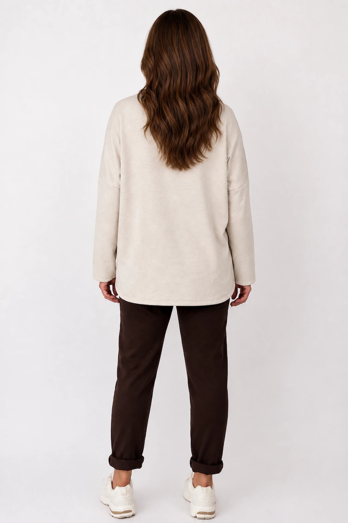 Embossed Clover Drawstring Hem Ambriella Top - Beige