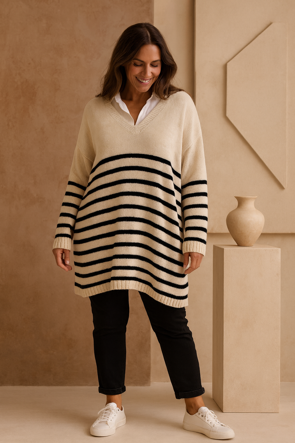 Dianna Stripe Knit Jumper - Oatmeal