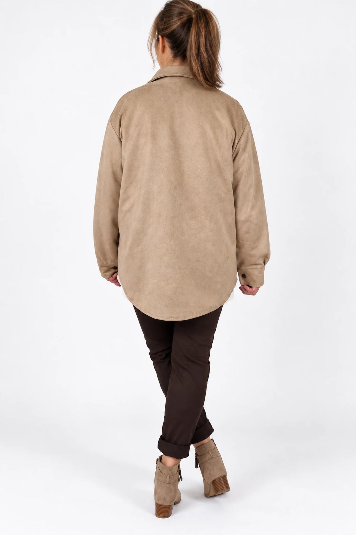 Alexandra Button Sleeve Faux Suede Button Jacket - Truffle Beige