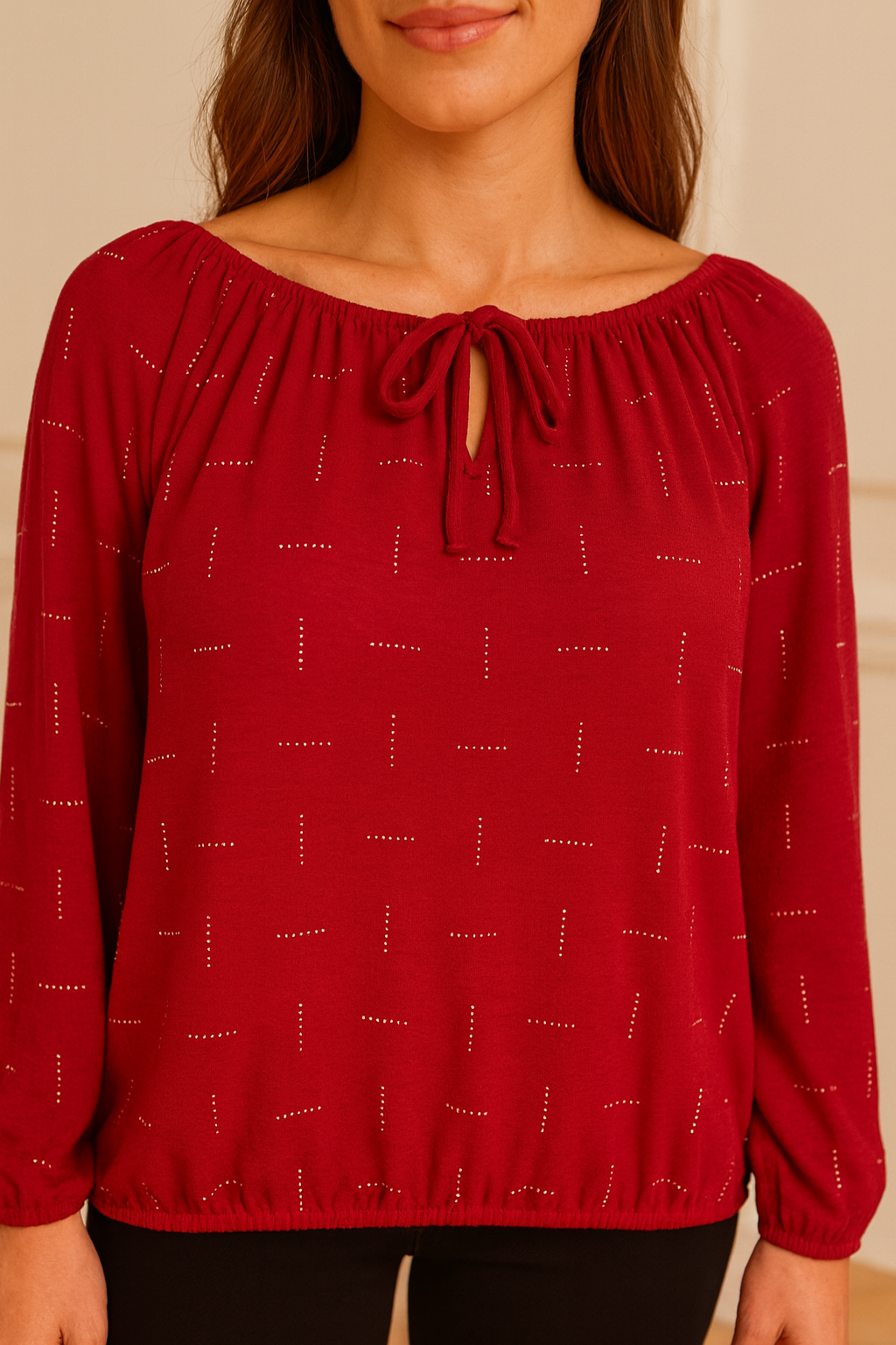 Diamanté Tied Detail Dolce Top - Red