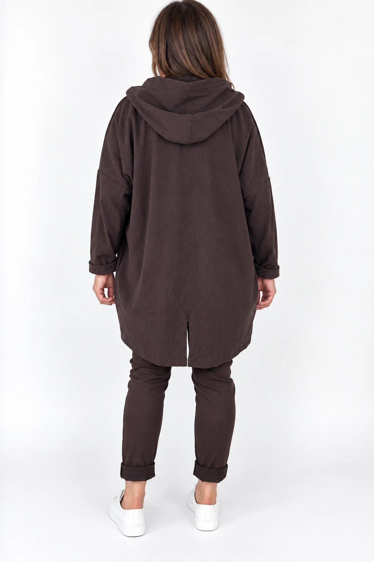 Double Pocket Zipped Cord Darci Hooded Jacket - Chocolate