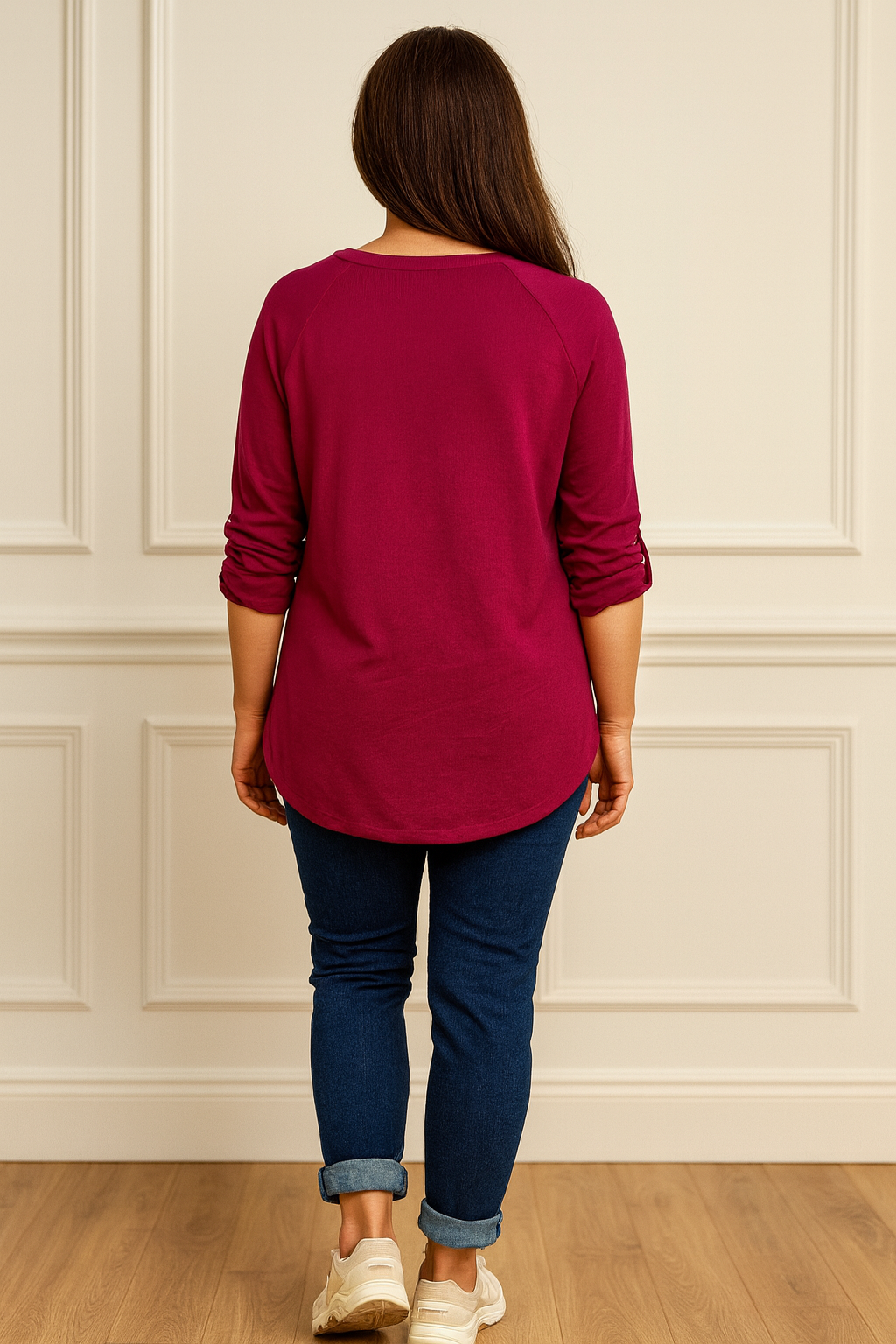 Luxury Knit Button Sleeve Sasia Sparkle Flower Top - Red Wine
