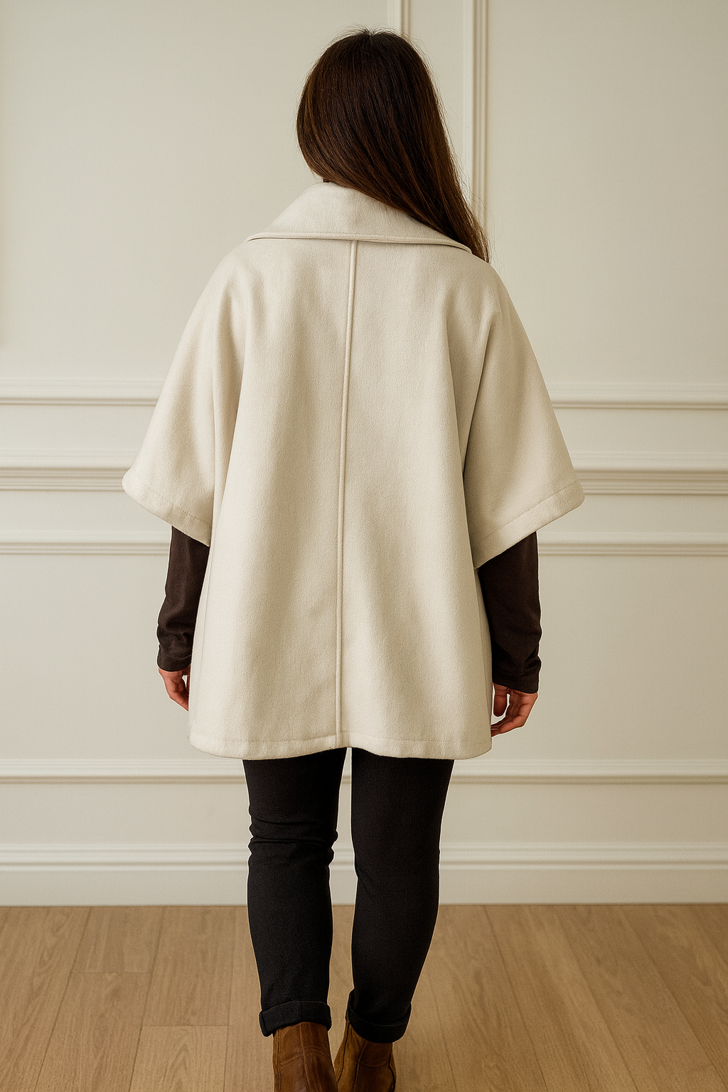 Double Pocket Button Detail Florence Cape Jacket - Cream