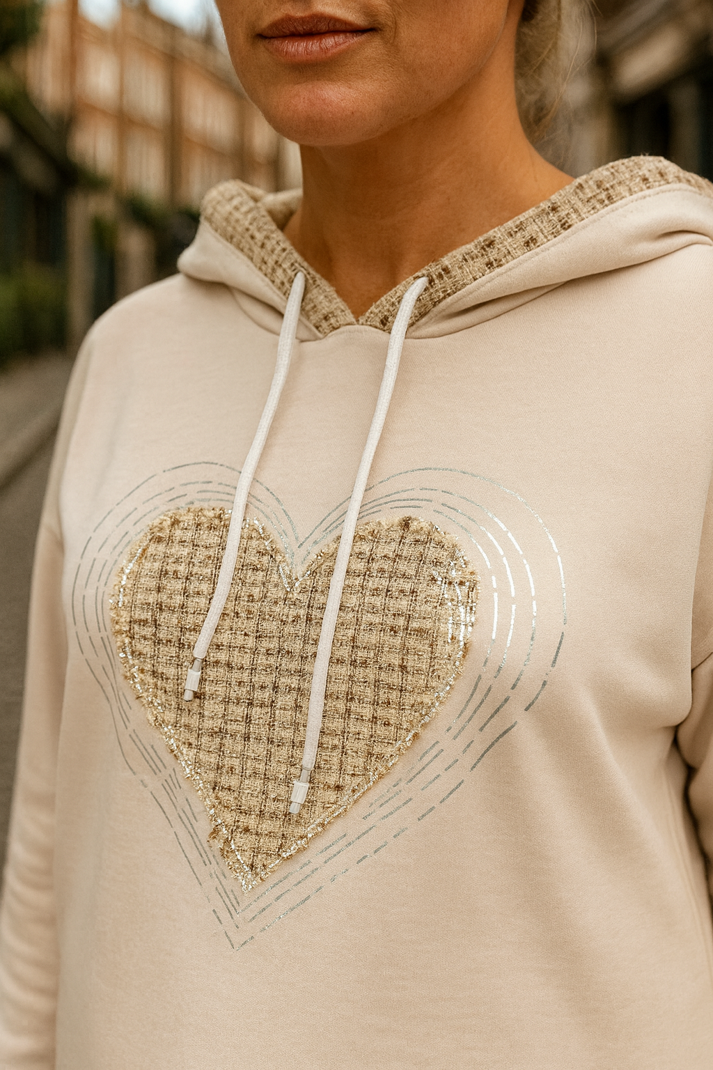 Heritage Stitch Woven Heart Veria Hoodie - Beige