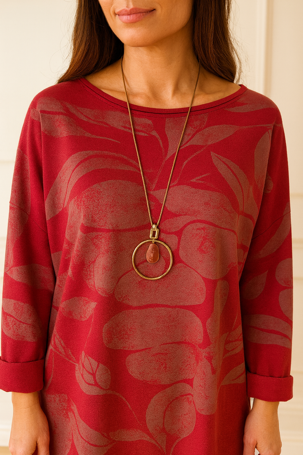 Isabella Cotton Necklace Top - Italian Red