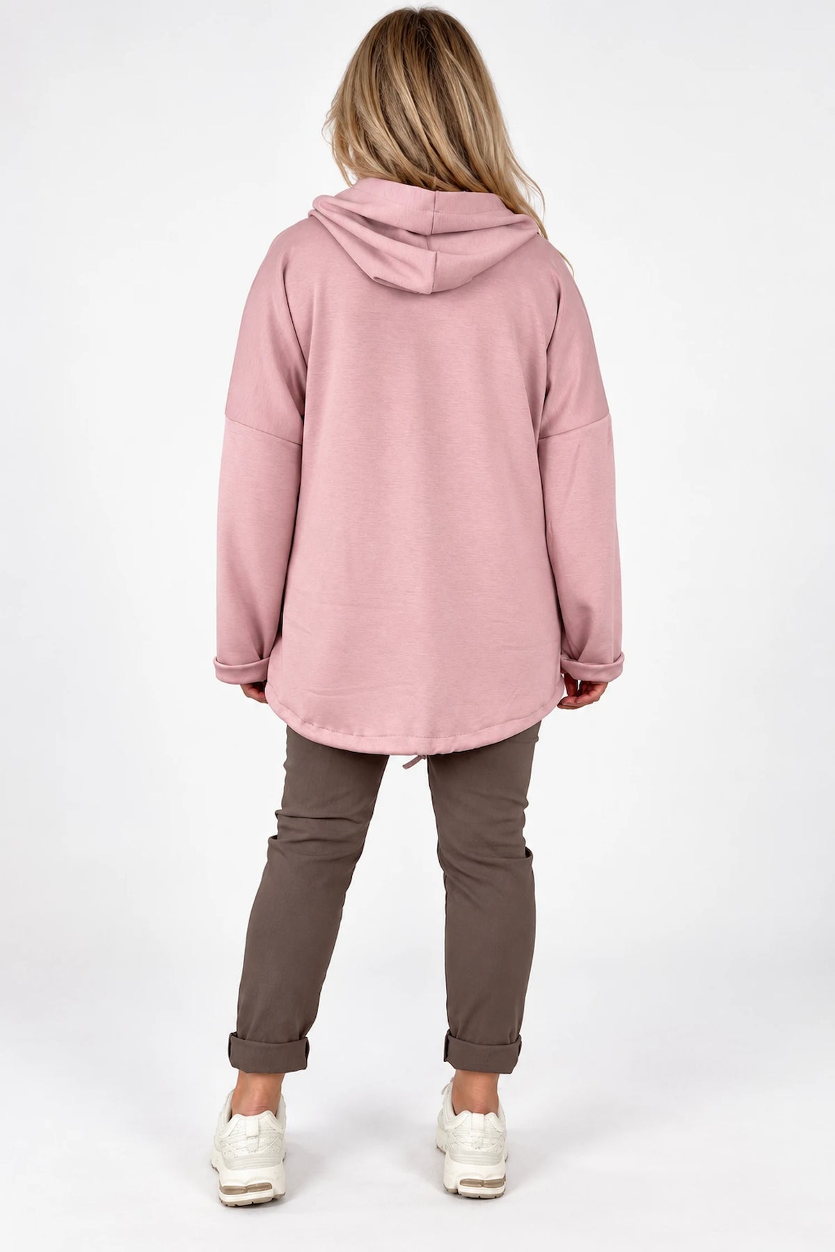 Badge Detail Drawstring Hem Double Pocket Viera Zipped Hooded Jacket - Rosewood Pink